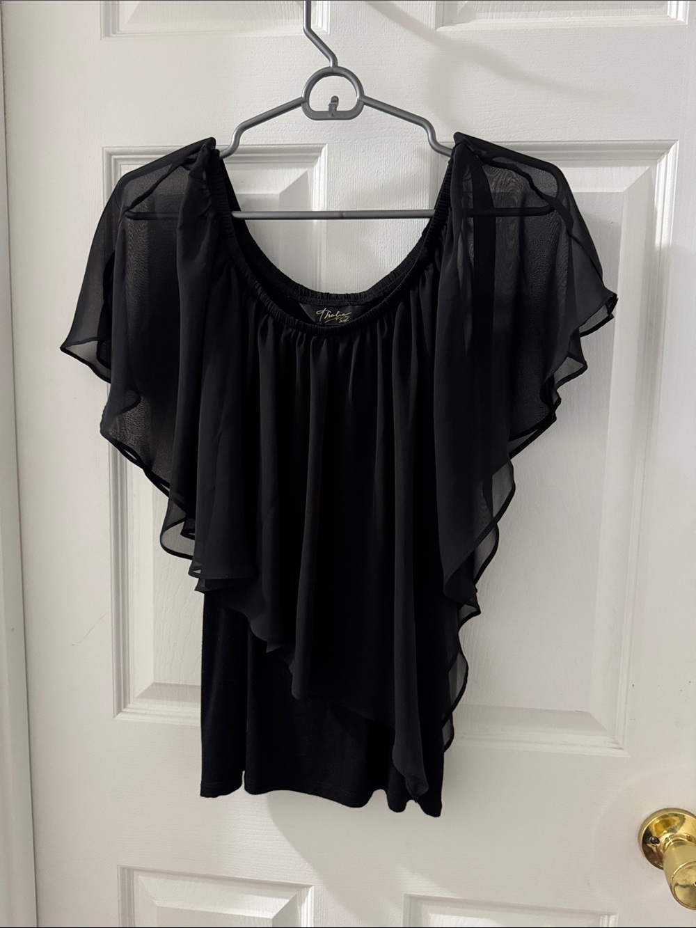 Thalia Sodi Black Chiffon Layered Flutter Sleeve Top